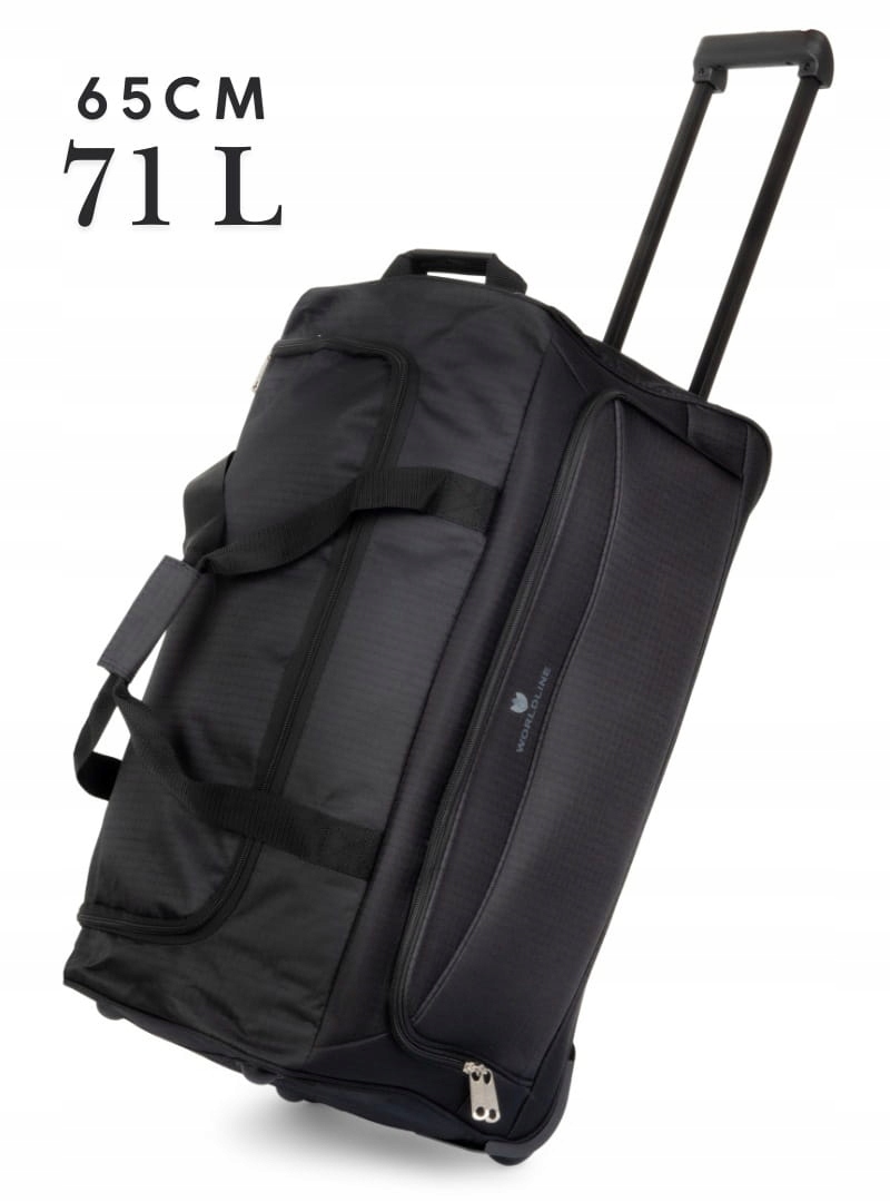 Lekka torba podróżna 65 cm czarna na kołach z rączką 71 litry na kółkach