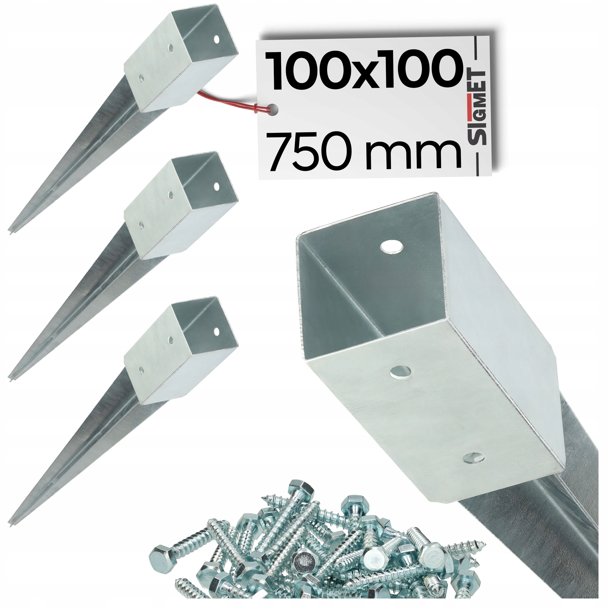 4 x základňa stĺpika zatĺkacia kotva 100 x 100 750 mm pozinkovaná skrutka na montáž