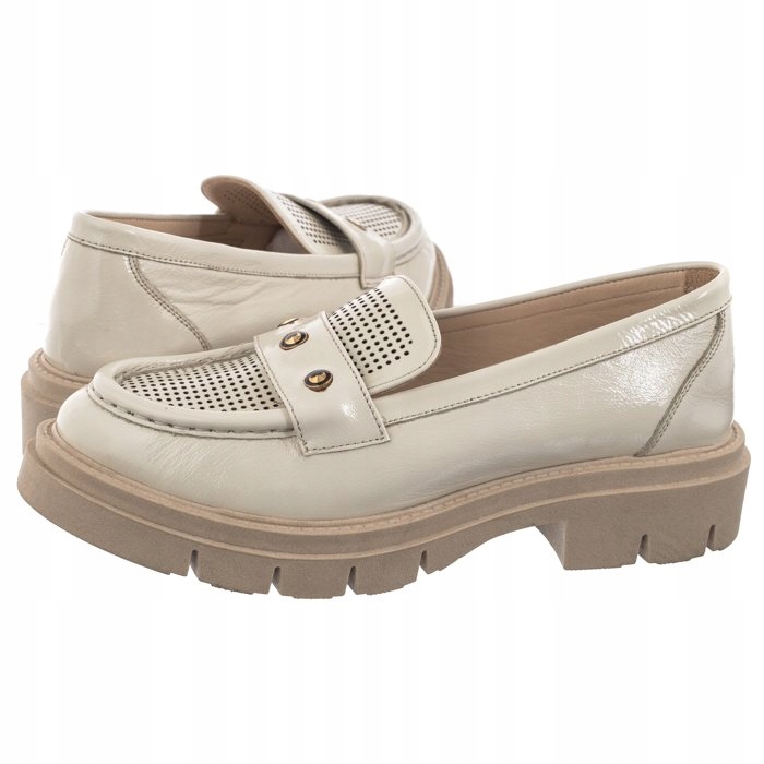 Boty Mokasíny Kožené Venezia Béžové Lakované 28384 Pat Beige