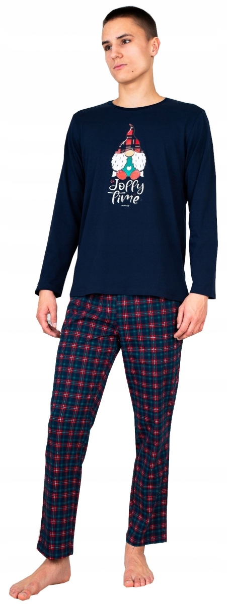 Muzzy Pánské pyžamo Tmavě modré Skrzat dlouhé kalhoty kostkované V: L