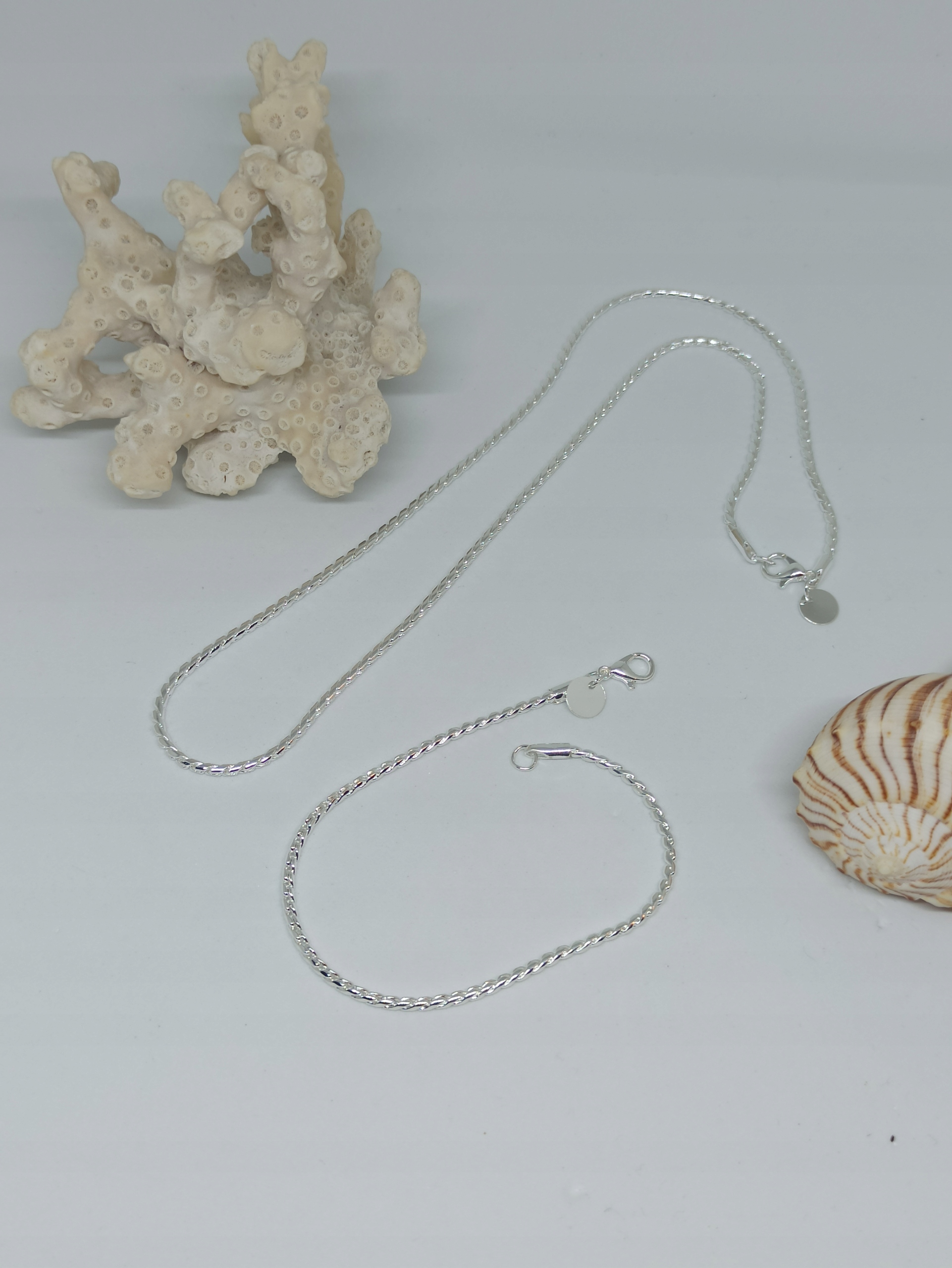 Srebrny komplet biżuterii unisex naszyjnik bransoletka łańcuszek Marka Inna marka