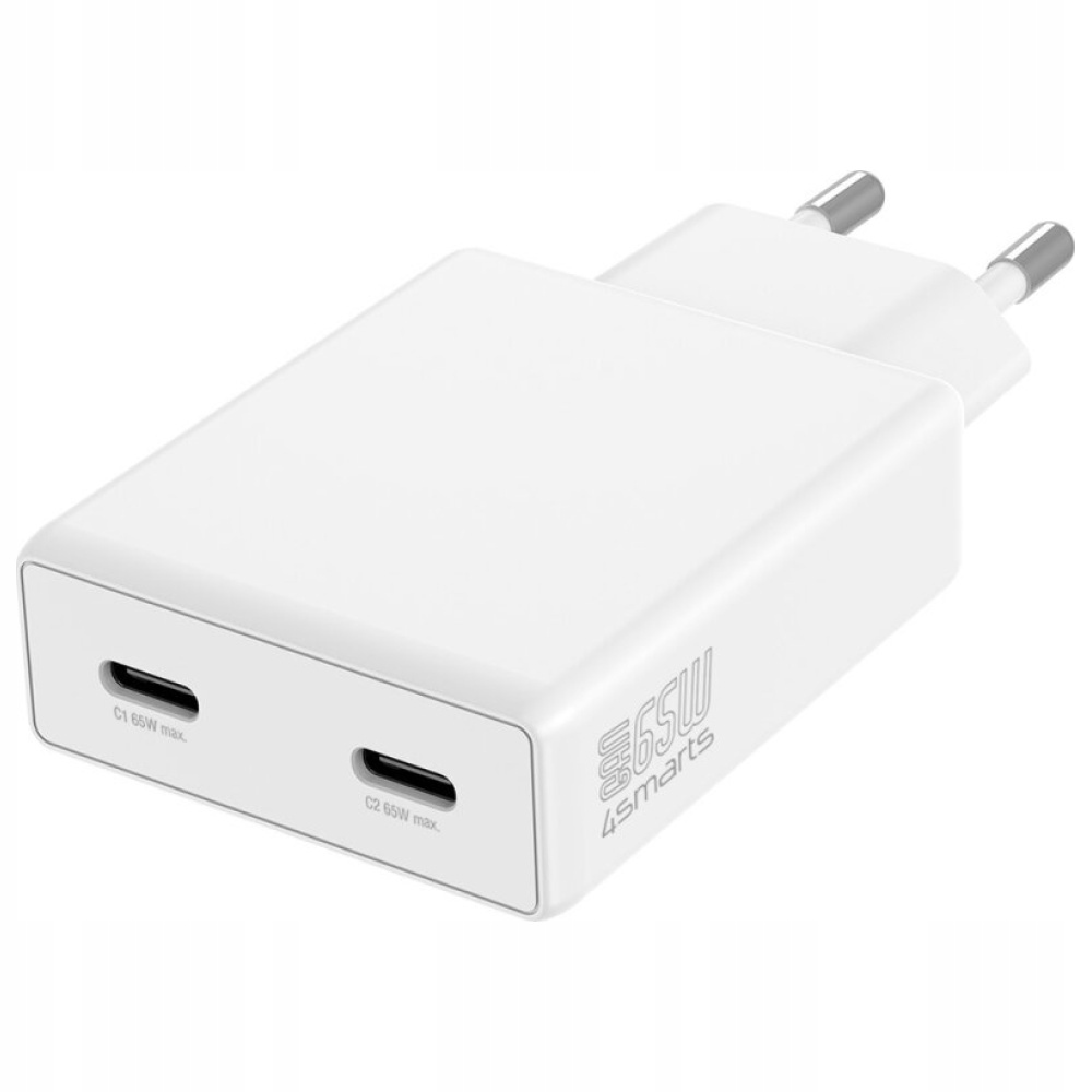 Síťová nabíječka 4smarts PDPlug Slim Dual 65W GaN 2xUSB-C bílá