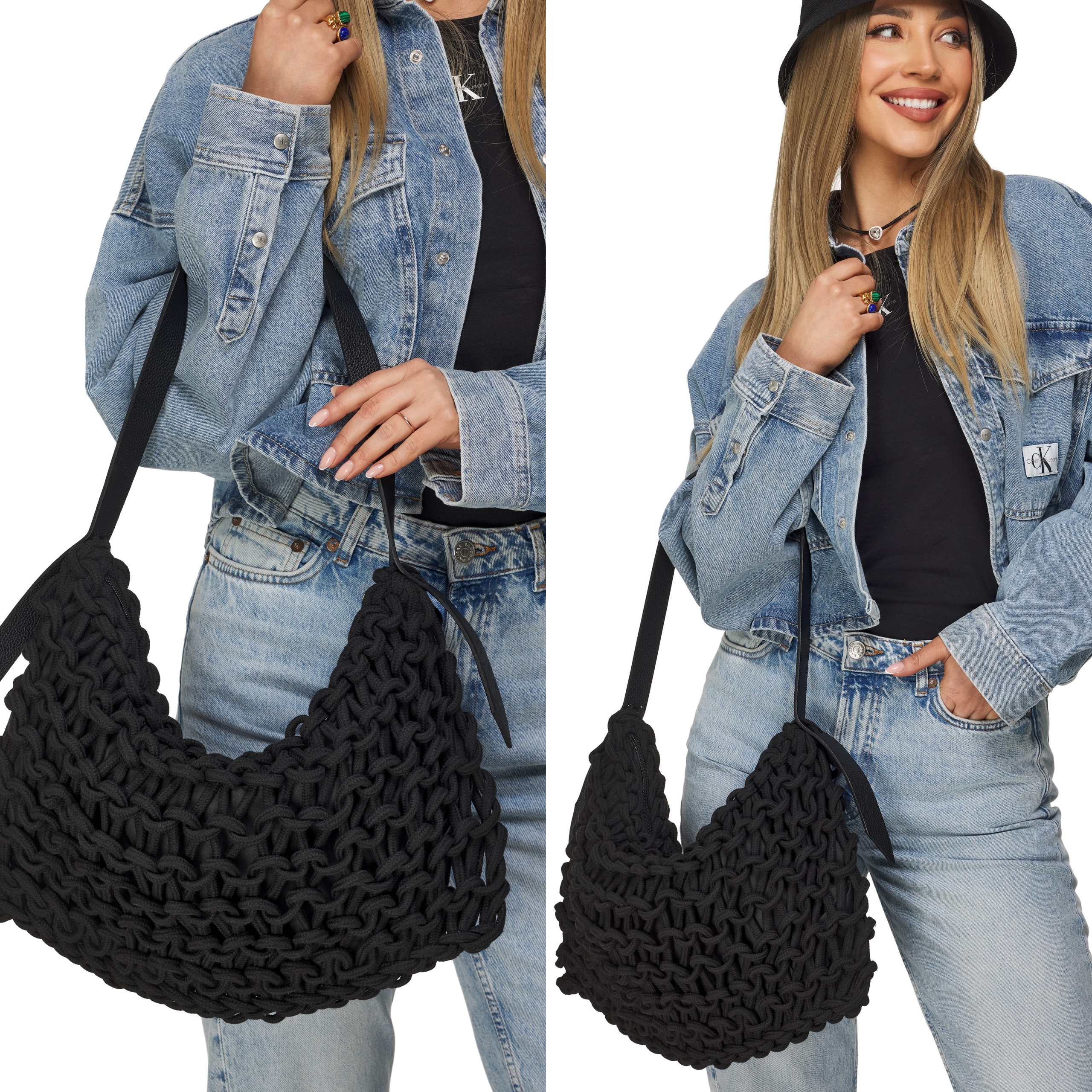 Dámská kabelka taška přes rameno kabelka přes rameno pletená šňůrková síťovaná Boho