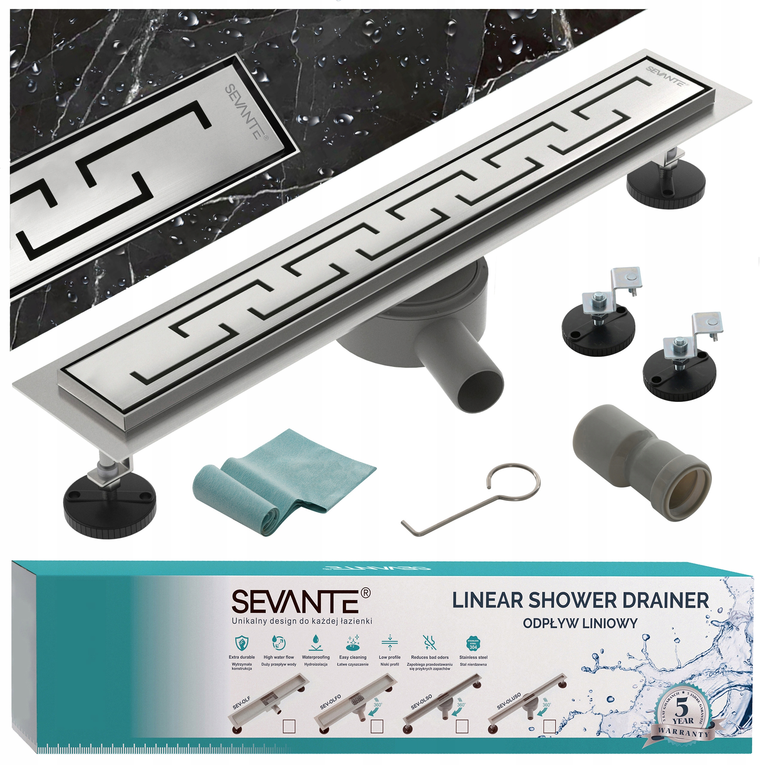 Lineární odtok s maskovacím otvorem 50 cm Flat inox nerezová ocel, otočný sifon