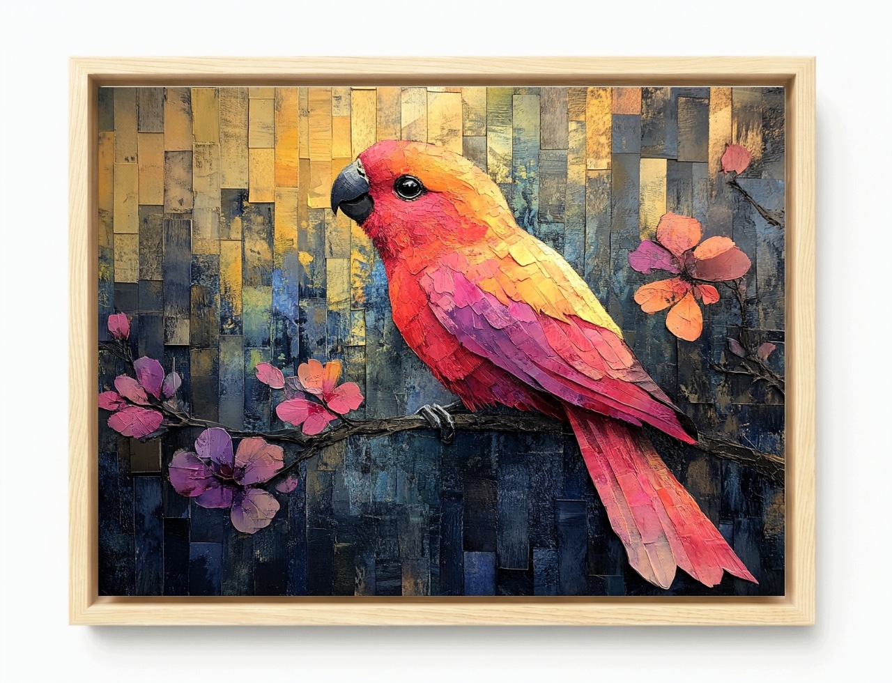 Rám Na Obraz Americký Krabička Ptáček Papoušek Květiny Grafika 80x60