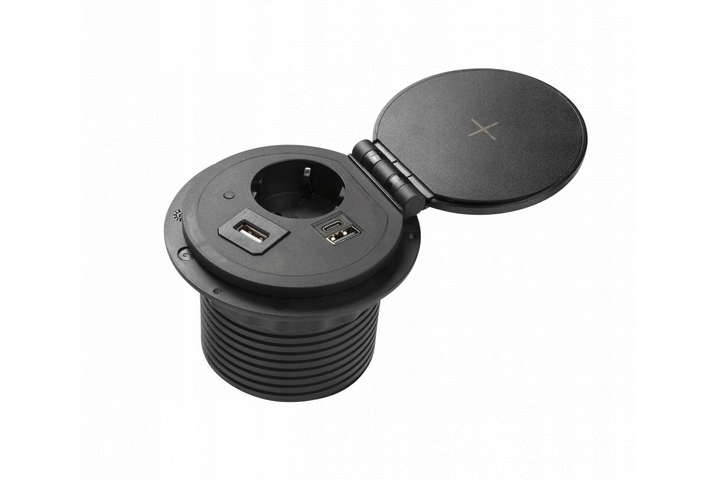 Gniazdo Elektryczne Meblowe Biurowe Wpuszczane Chowane Czarny 203V