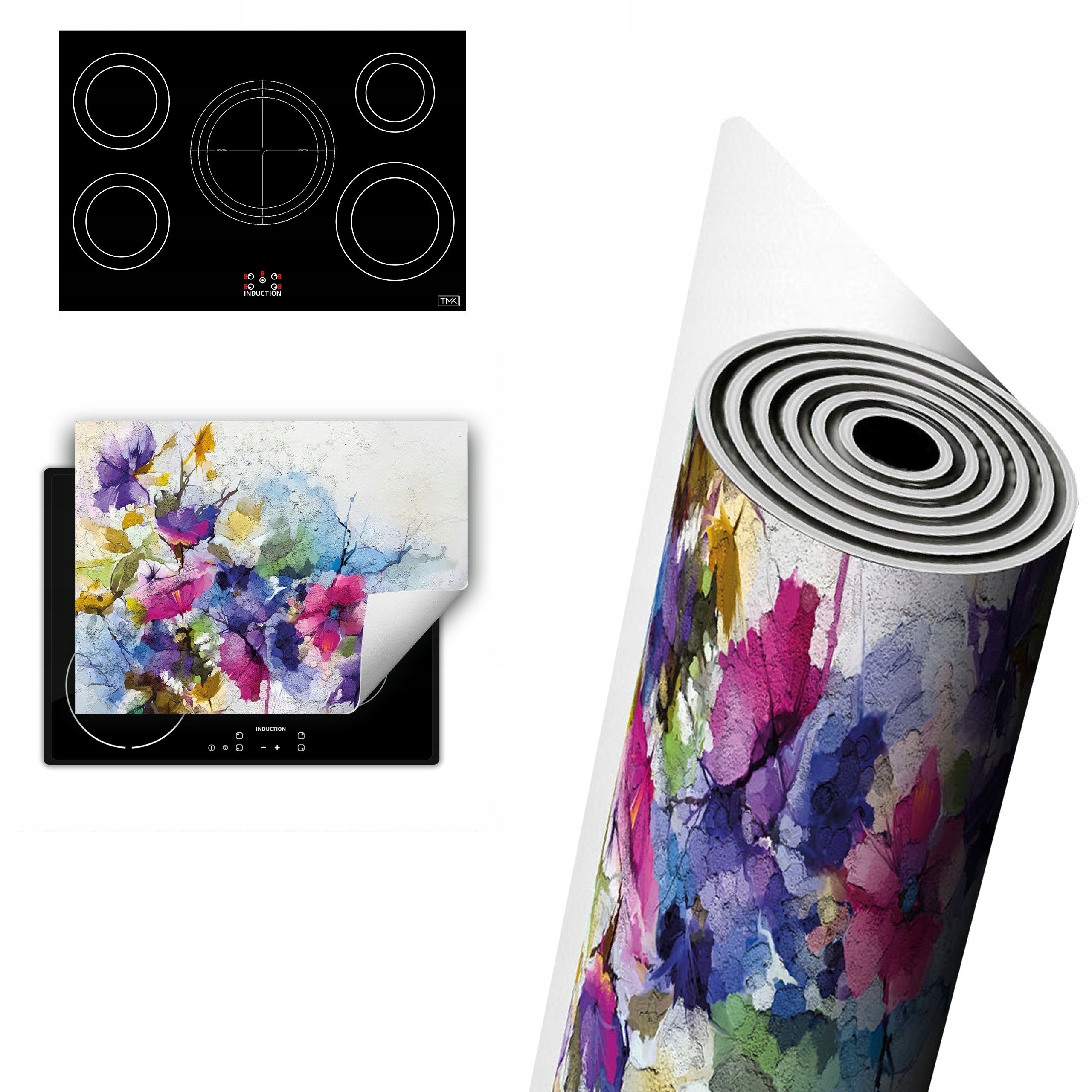Vinylová Ochrana Na Indukci Deska 80x52 barevná květiny