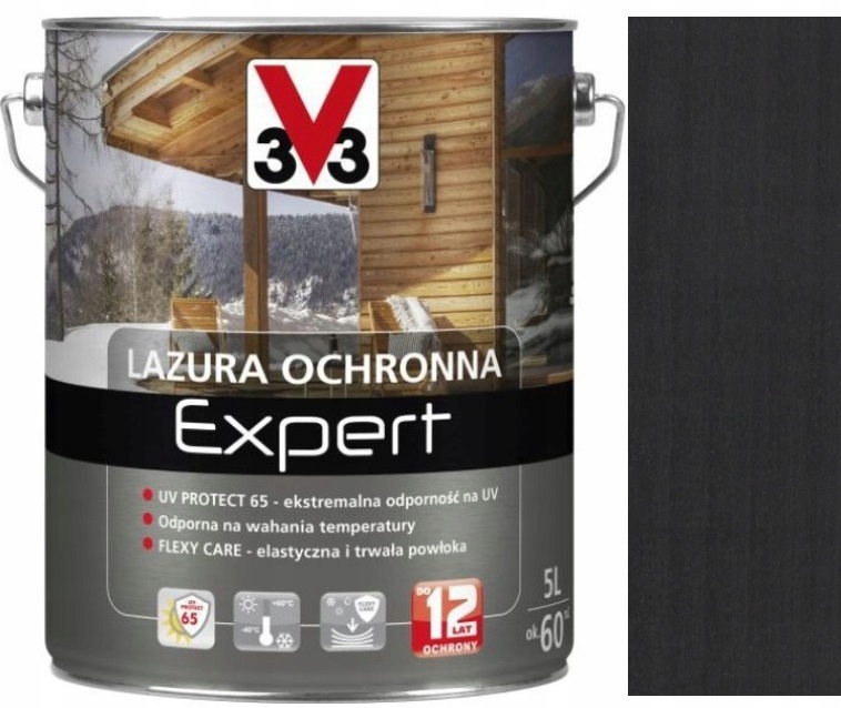 V33 Lazura Expert 12 Lat Ochrony Drewna Grafit 5L