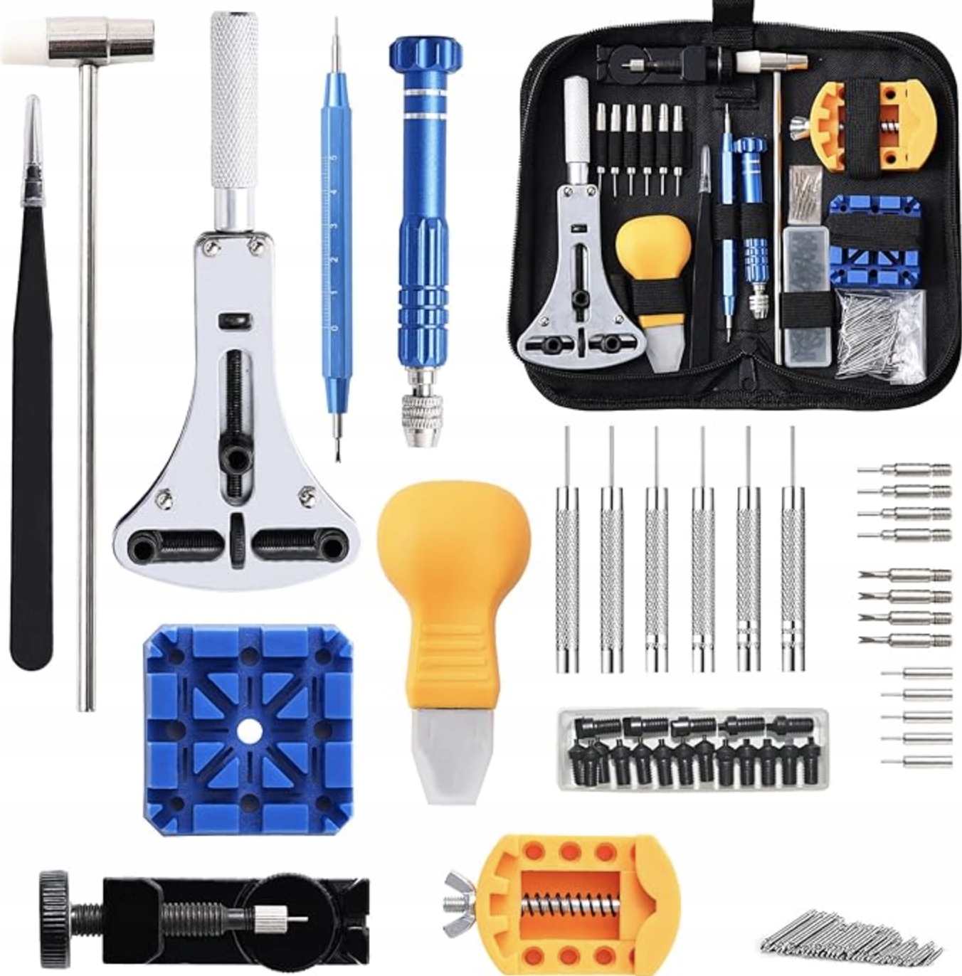 Hodinářský set 155 ks. Oprava hodinek Baterie Pásky Pouzdro