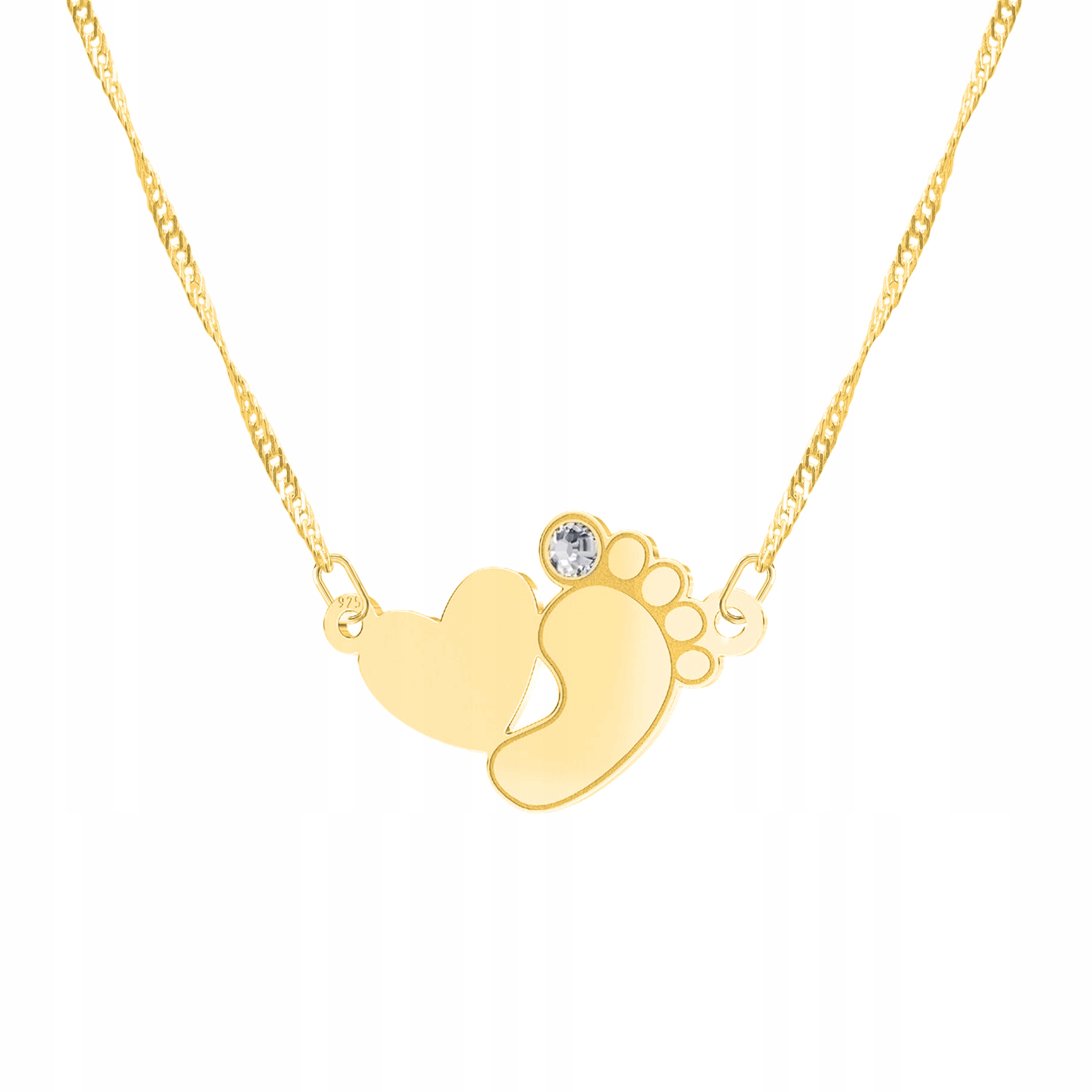 Řetízek zlatý náhrdelník 925 Otisk Dětské Nohy Srdce