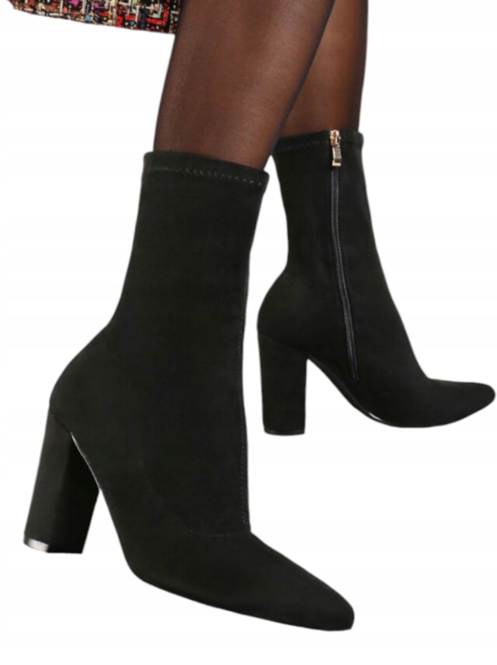 Dámské semišové Kotníkové Boty na podpatku Kozačky vysoké kožené černé vel. 40