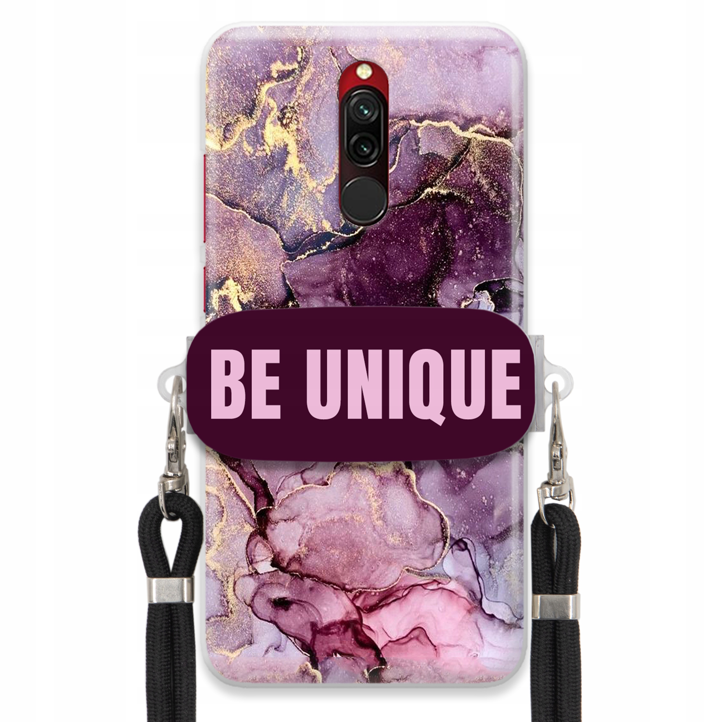 Pouzdro pro Xiaomi Redmi 8 Držák na šňůrku Černý Fialový Mramor Be Unique