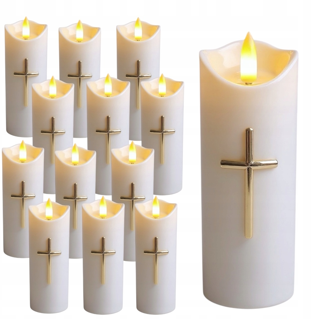 12 X Elektrická Svíčka 15 CM Do Hřbitovních Svíček Efekt Plamene Led svíčky