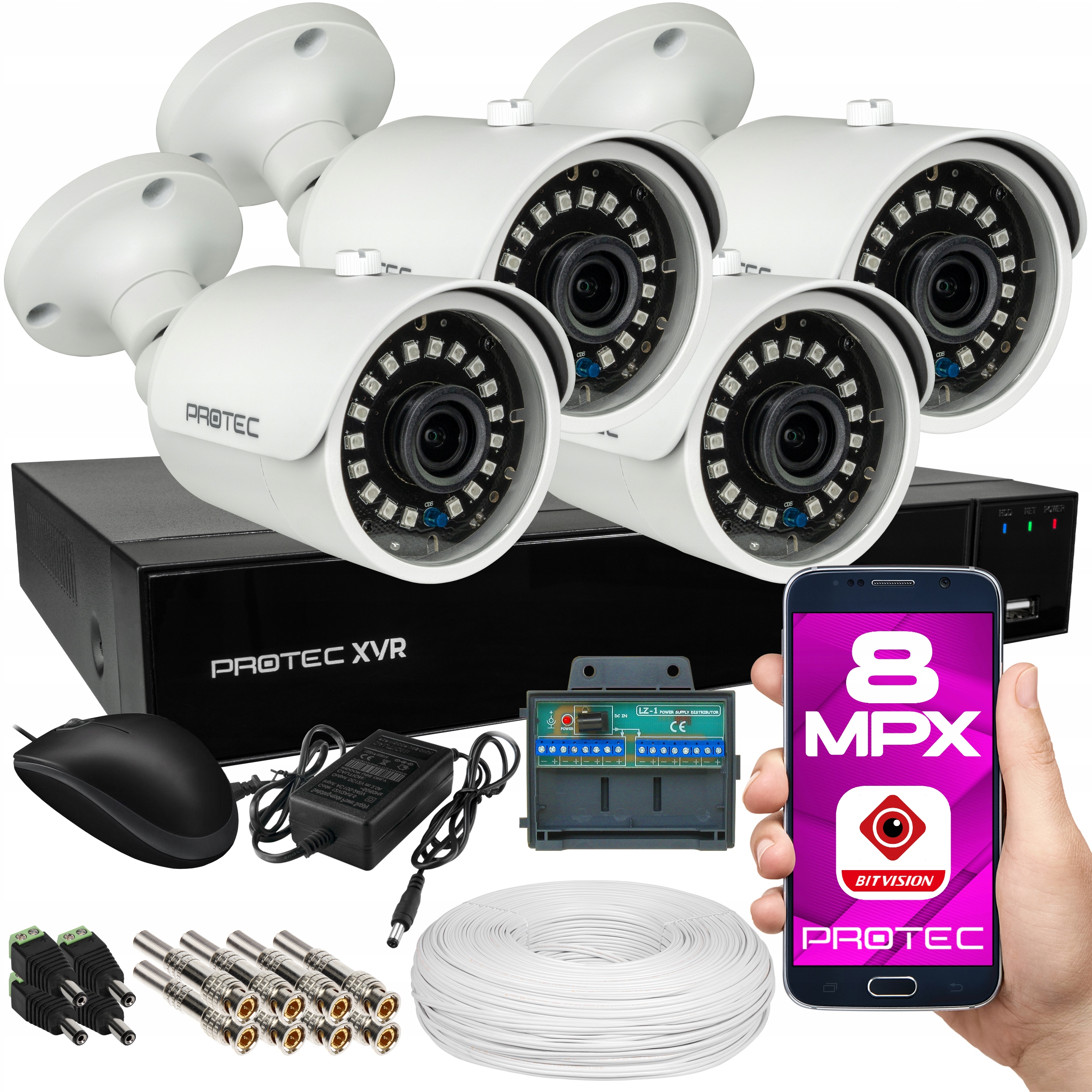 Sada pro monitorování domu 4 Kamery 4K 8MPX Bílé Uhd Venkovní