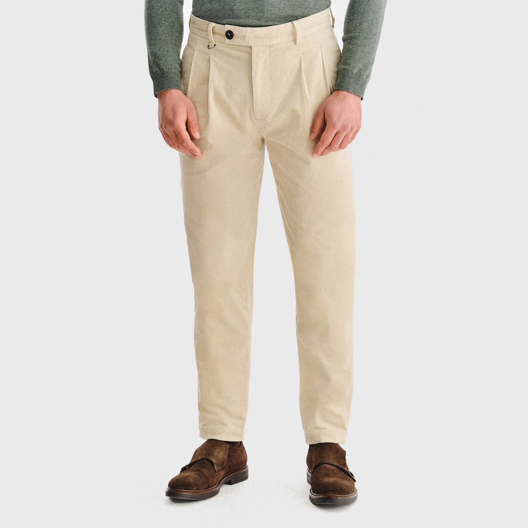 Pánské manšestrové kalhoty s záložkami Béžové Pako Lorente vel. L32 W36