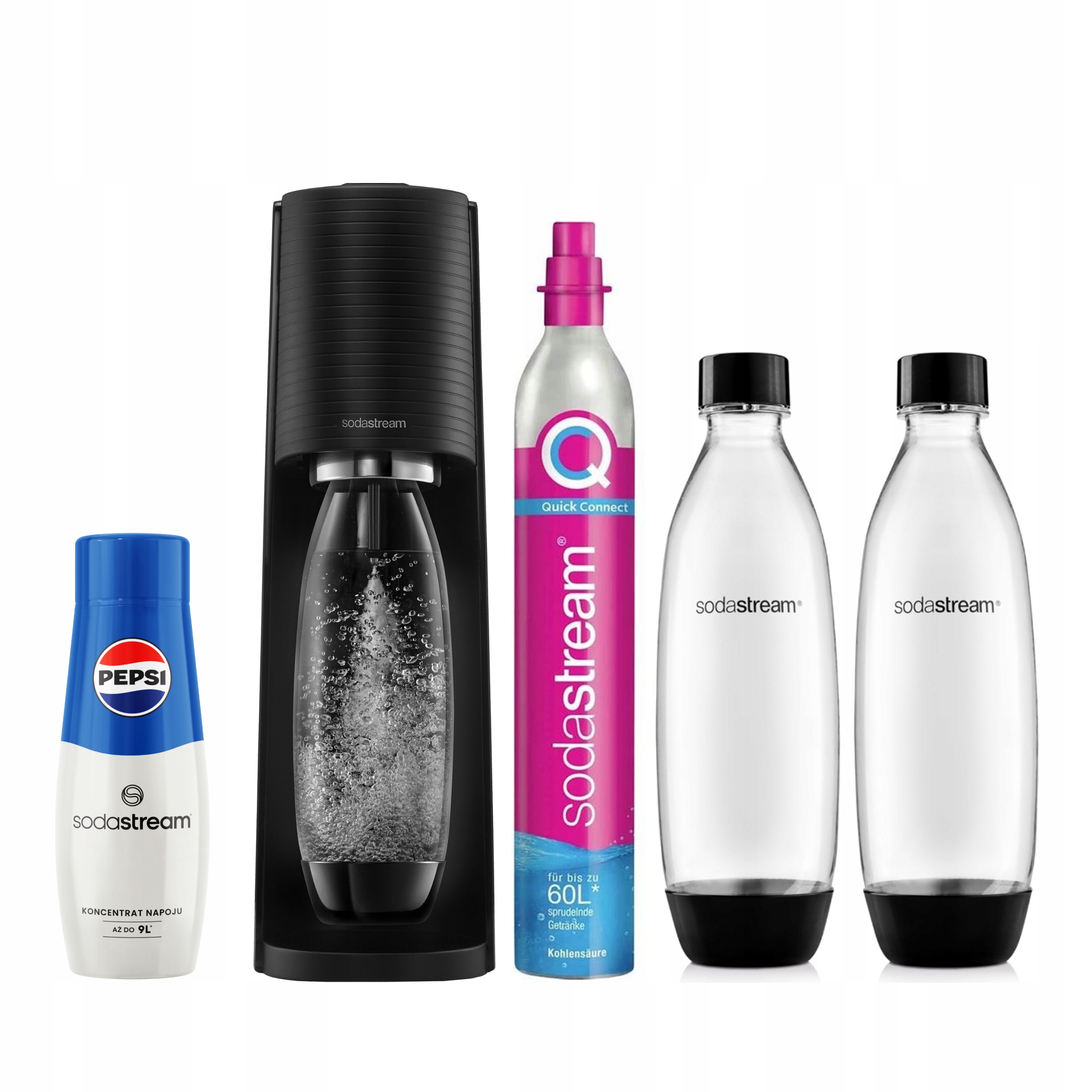 Saturátor SodaStream Terra čierny na plynovanie vody, sada sirup Pepsi