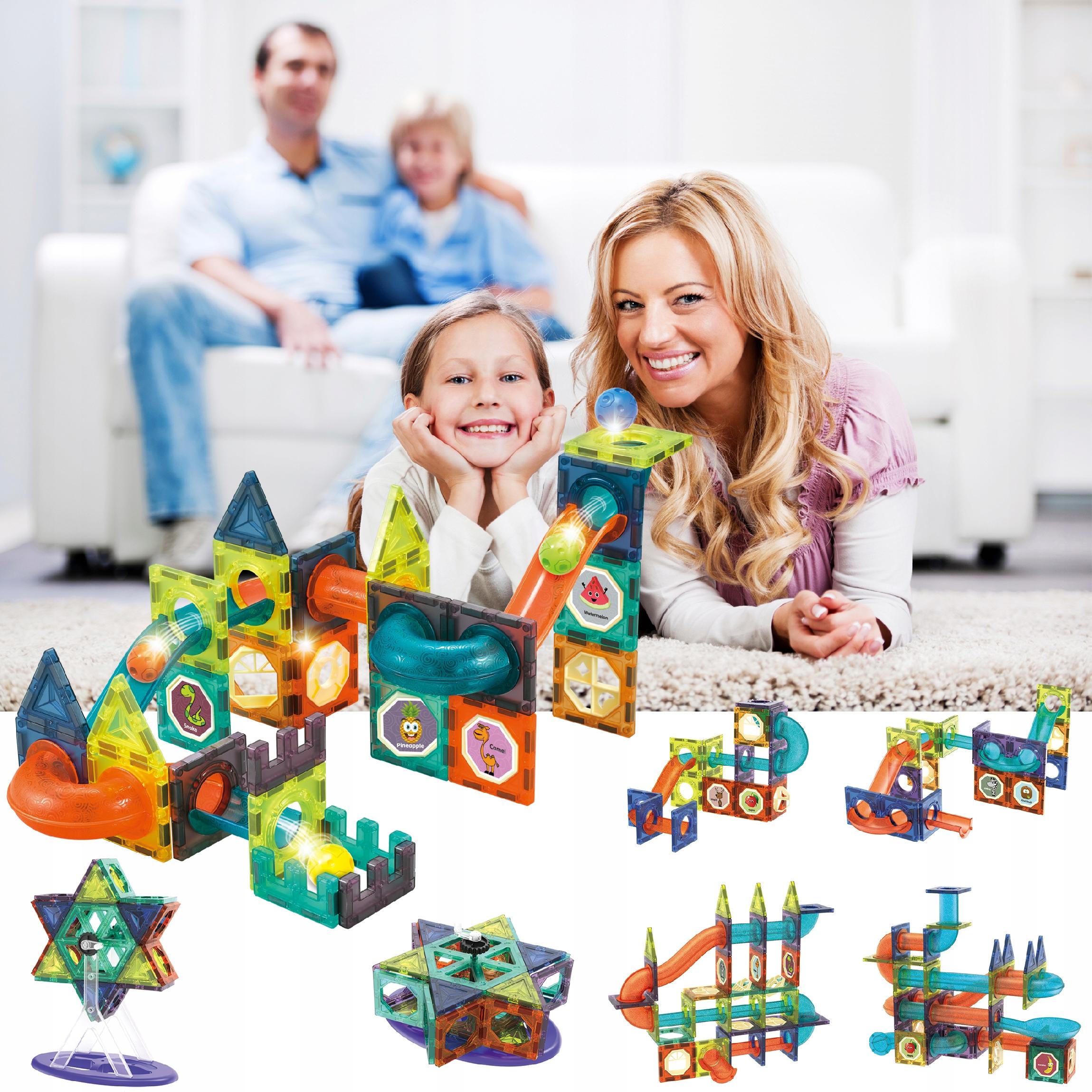 KLOCKI MAGNETYCZNE KONSTRUKCYJNE DLA DZIECI 110EL ŚWIECĄCE TOR KULKOWY XXL Liczba elementów 110 szt.