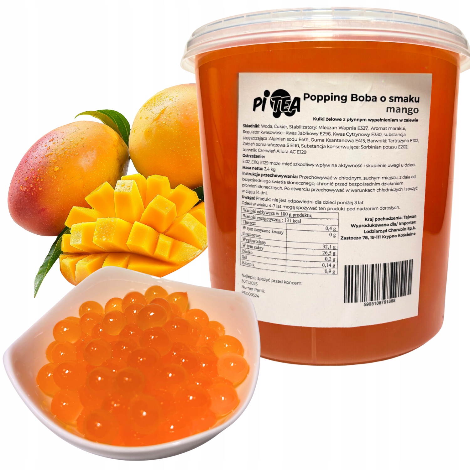 Levně Kuličky na Bubble Tea popping boby Velké 3,4 kg Mango