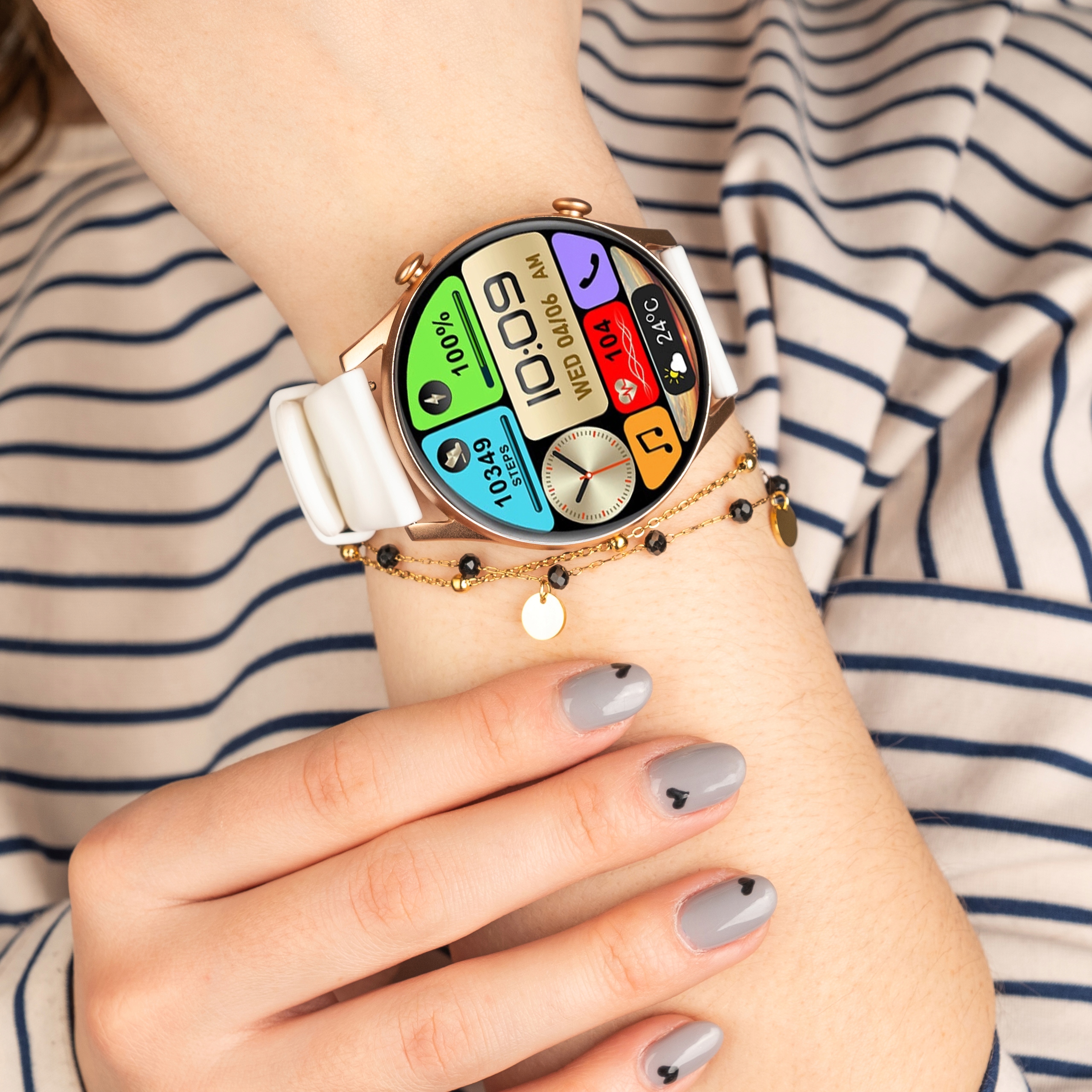 SMARTWATCH ZEGAREK DAMSKI POLSKIE MENU ROZMOWY ZDROWIE SPORT AMOLED 4 PASKI Materiał paska guma