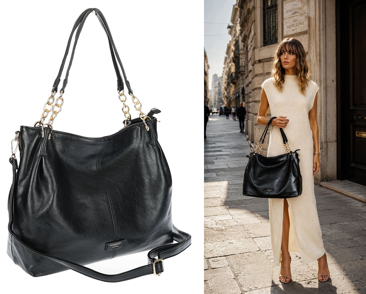 Dámská shopper kabelka A4 elegantní velká módní taška do práce PJ281 Černá