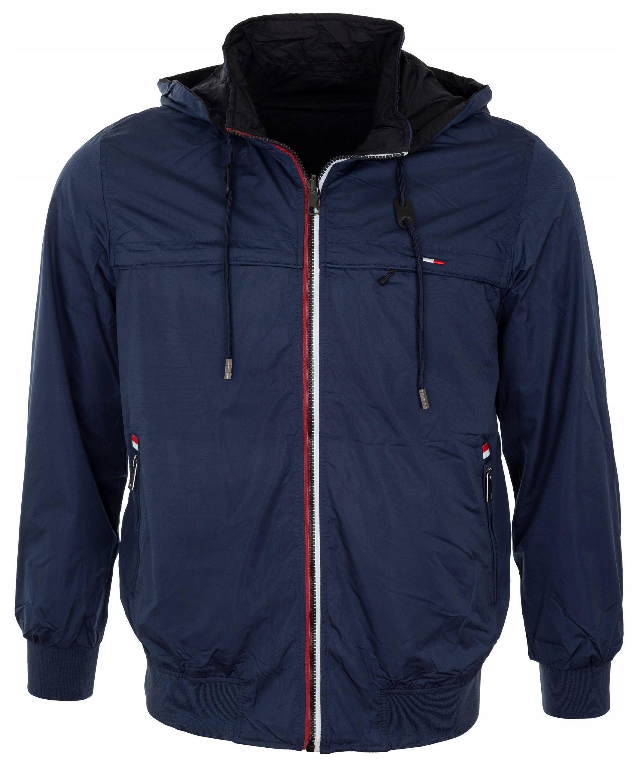 Pánská větrovka Černá Námořnická Modrá Oboustranná Kapuce Stahovací pásky Lehká M