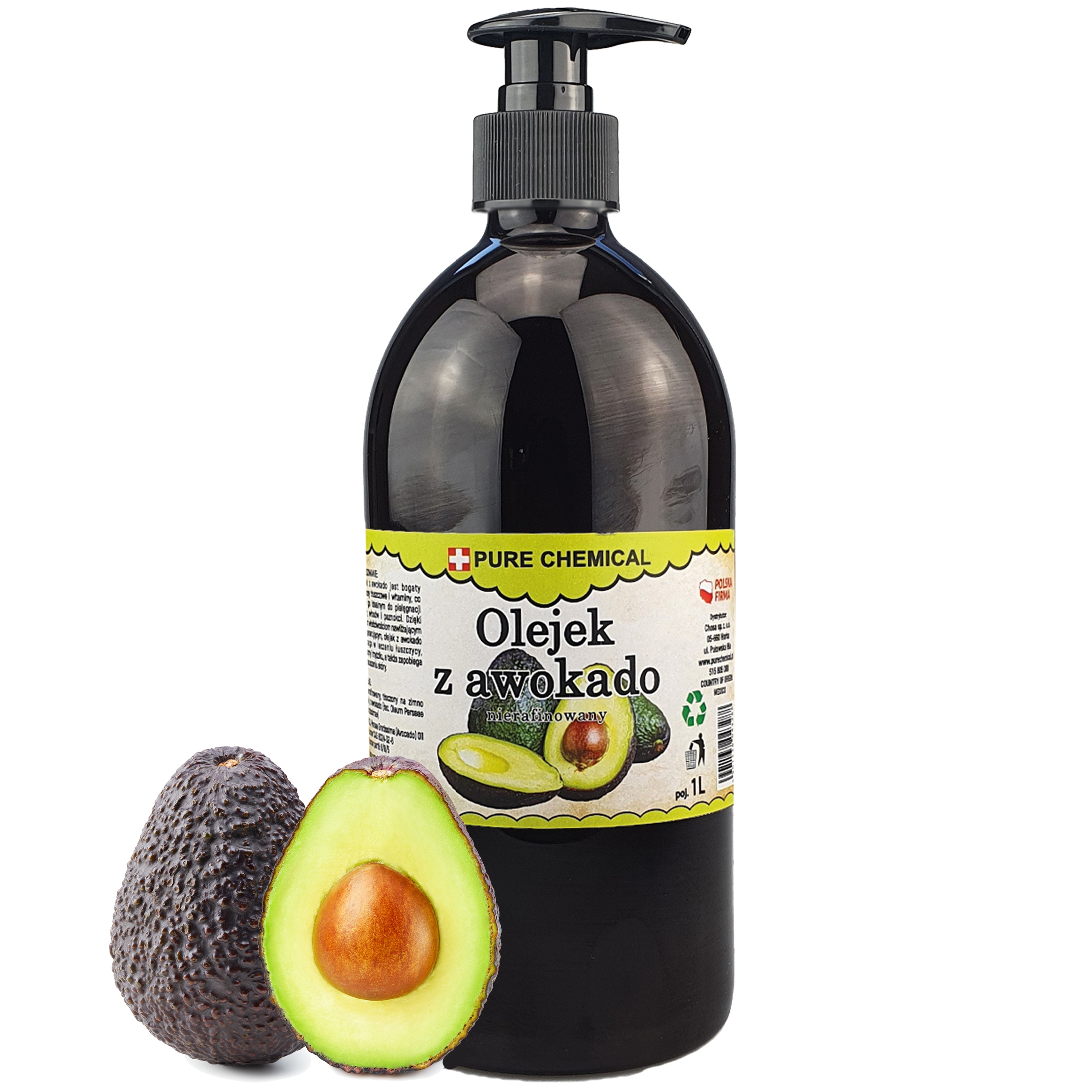 OLEJ Z AWOKADO NIERAFINOWANY ZIMNOTŁOCZONY NATURALNY + DOZOWNIK 1000ml 1l