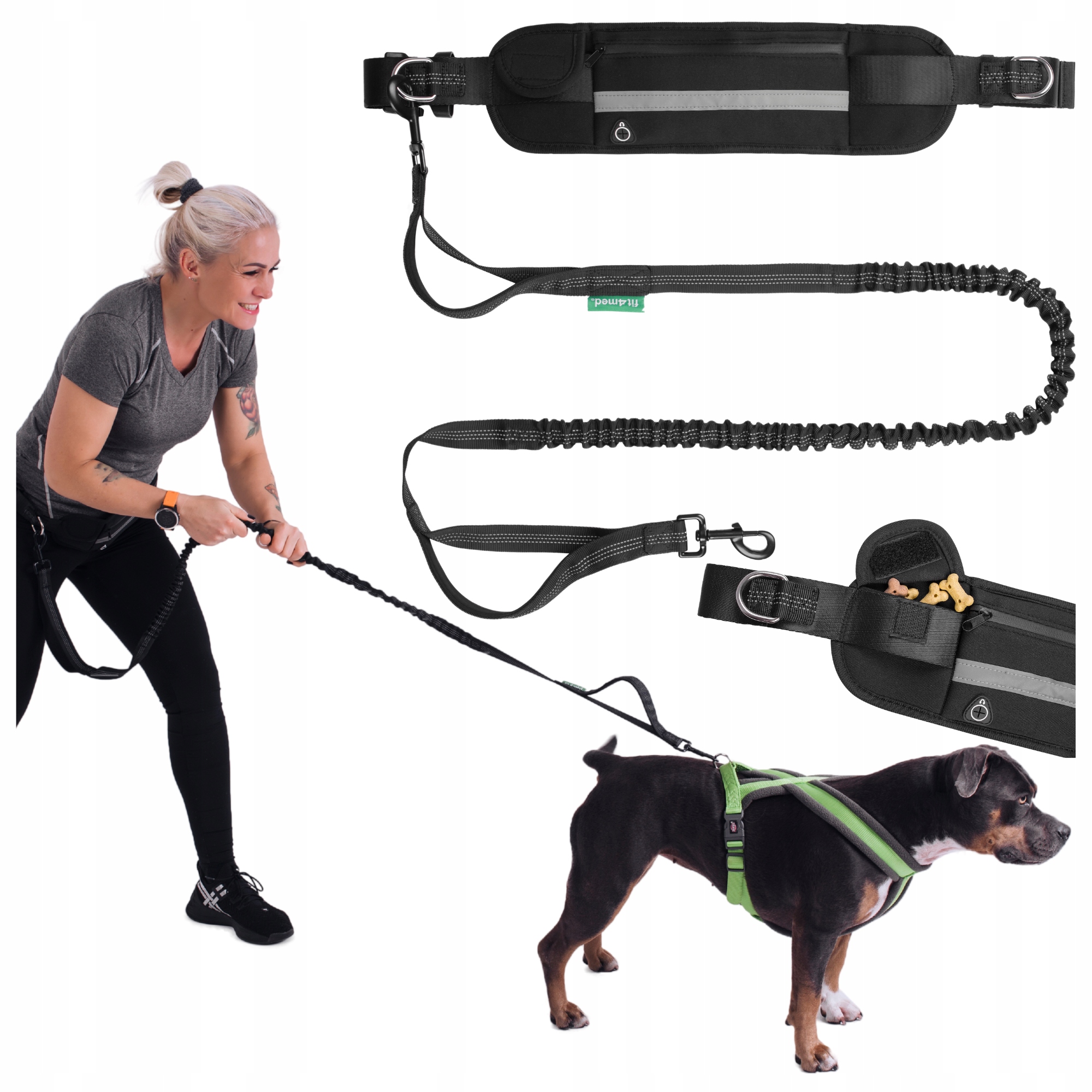 Levně Trekingový pás Bederní s běžeckým tlumičem se psem, elastické vodítko