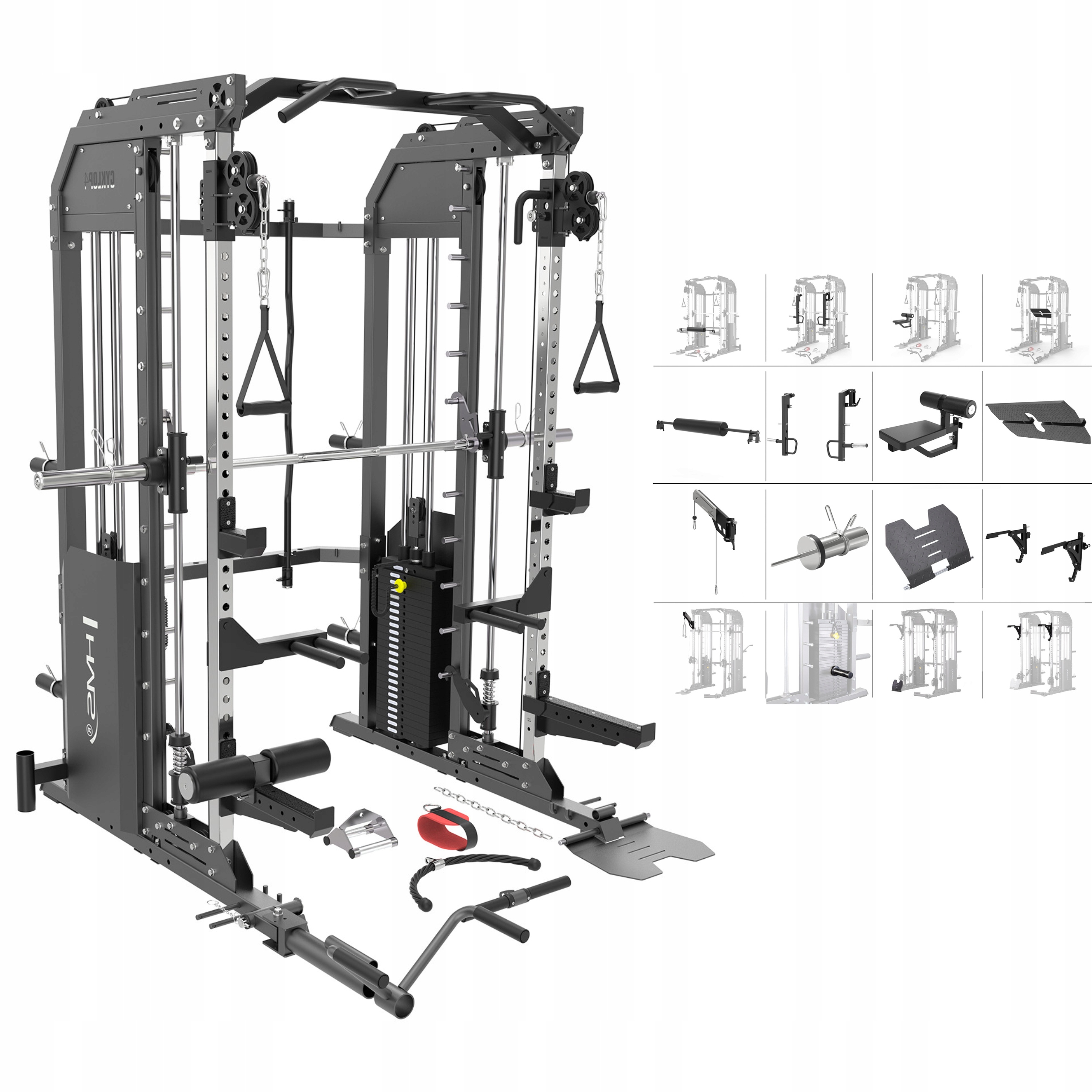 Suwnica Smitha atlas siłowy stosy 240kg wypychanie nogami Monolift stal Hms