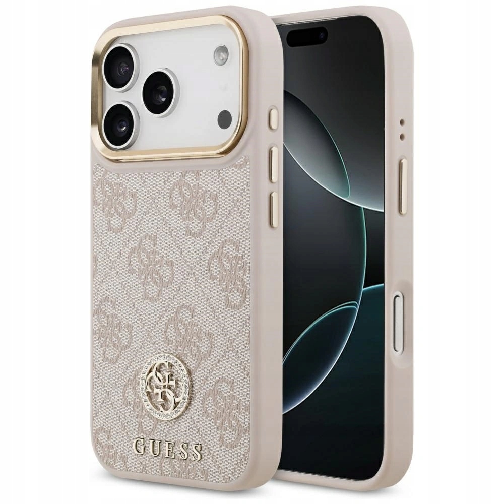 Pouzdro Guess 4G Strass Logo MagSafe pro Apple iPhone 17 Pro, růžové