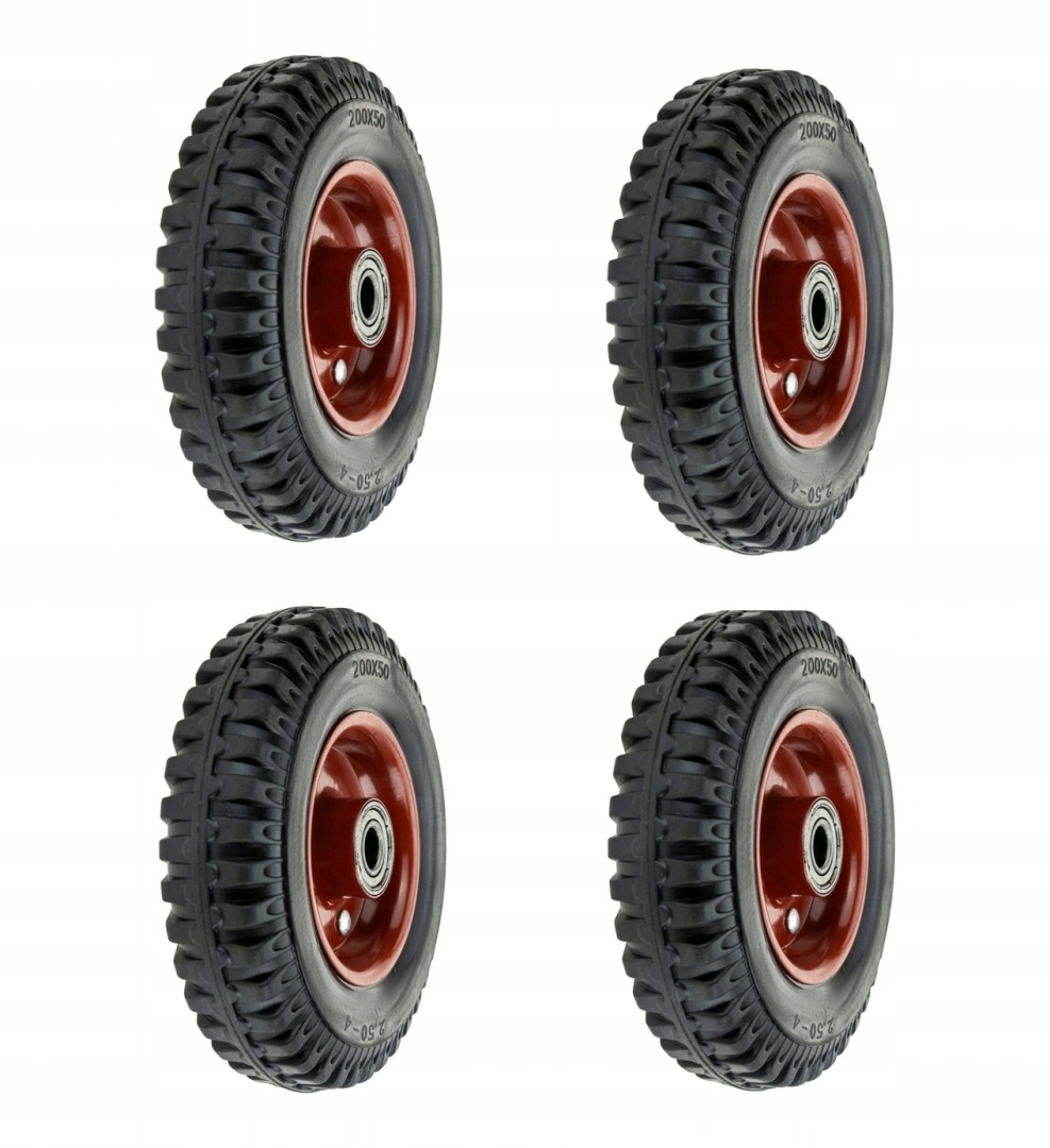 Zestaw 4 x Koło 8'' 200x50 2.50-4 do Wózka, Taczki, Maszyn Łożyska pełne
