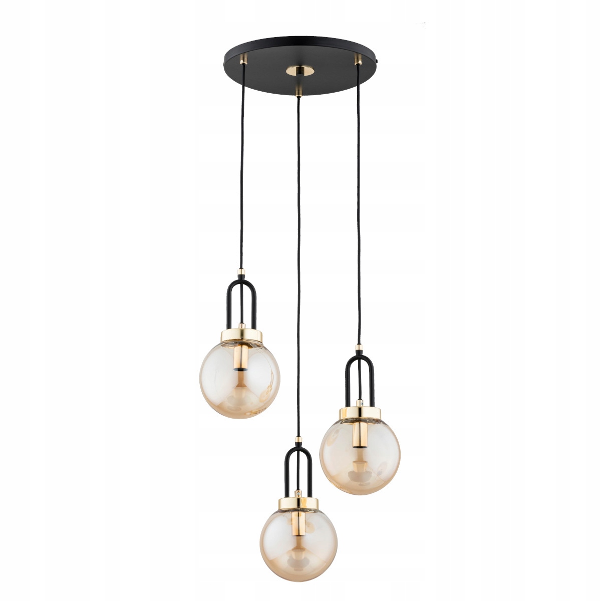 Závesná lampa glamour čierna, zlaté prvky 3xE14 Atori Alfa