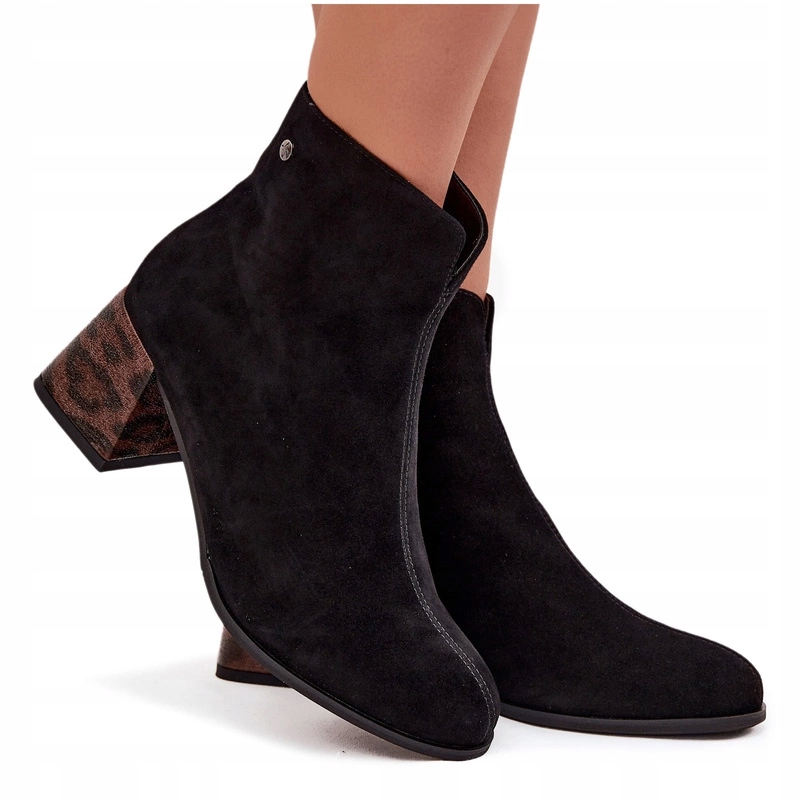 Dámské kožené semišové Dámské Kotníkové Boty s vysokým podpatkem Maciejka K7202-01 černé 37