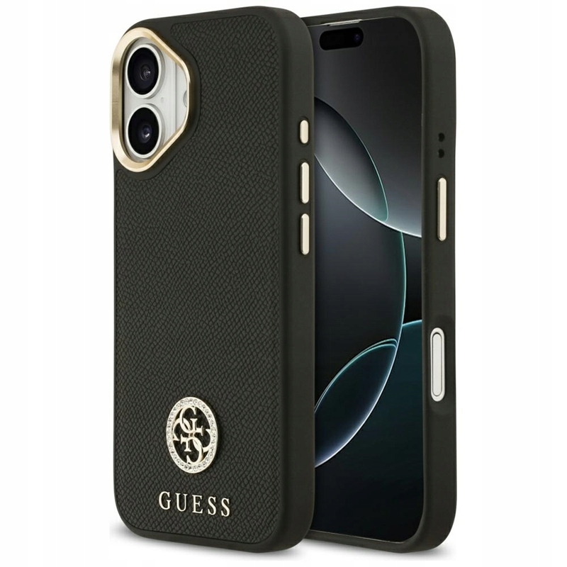 Guess Grained Strass Logo MagSafe – Pouzdro pro iPhone 17 (černé)