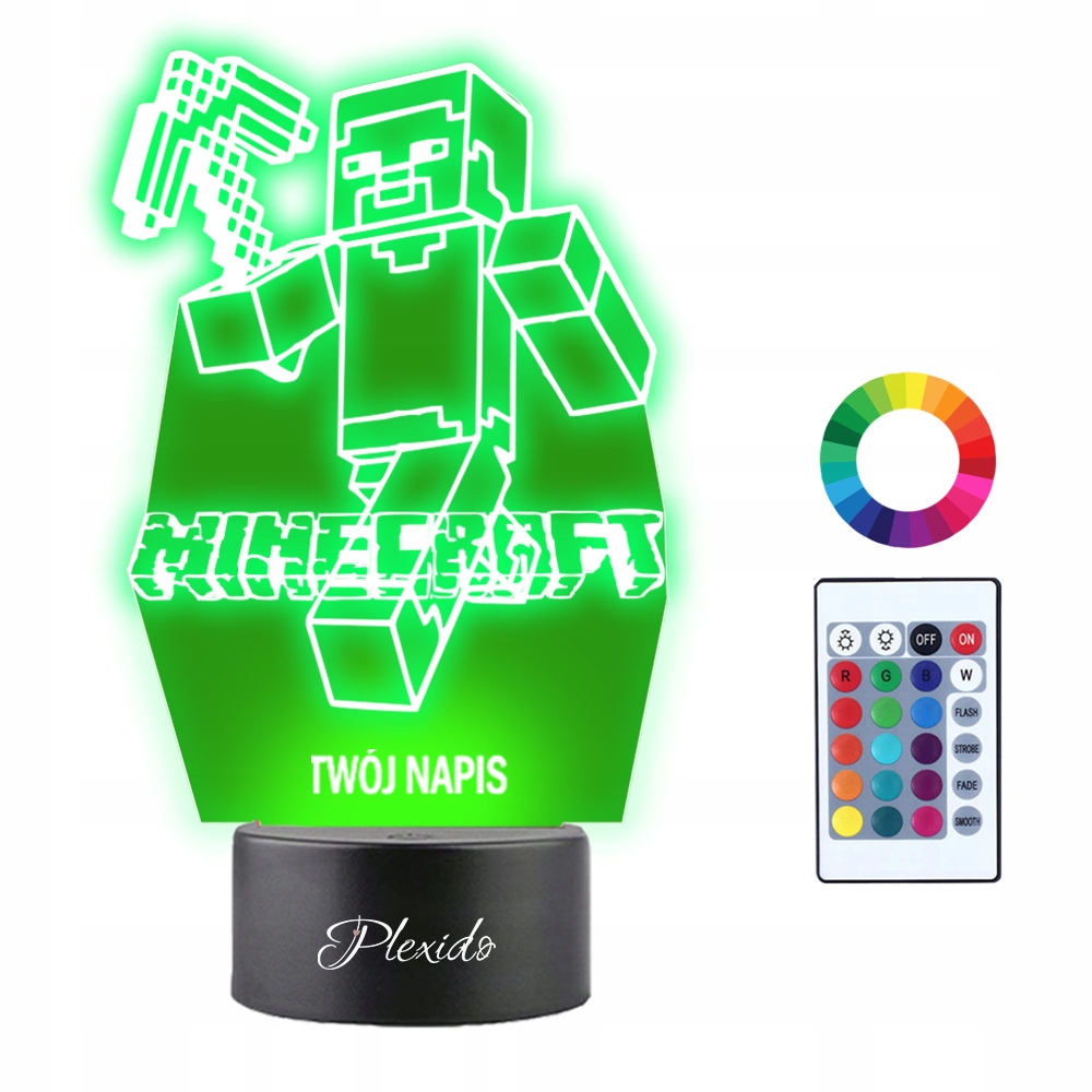 Lampka Nocna 3D LED Dla Dzieci Minecraft Gra Twój Napis Imię Grawer Prezent