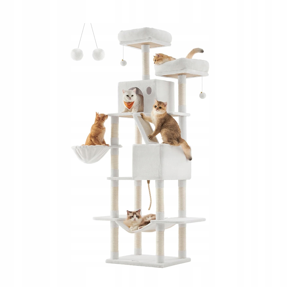 Levně Škrabadlo pro kočky 206 cm, víceúrovňové, se 2 budkami a houpací sítí Feandrea