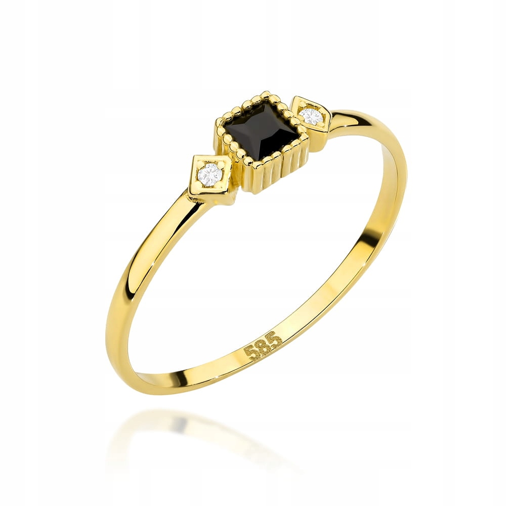 Elegantní zlatý prstýnek 585 Černý Kámen čtverec 12r s Rombem 1.3g