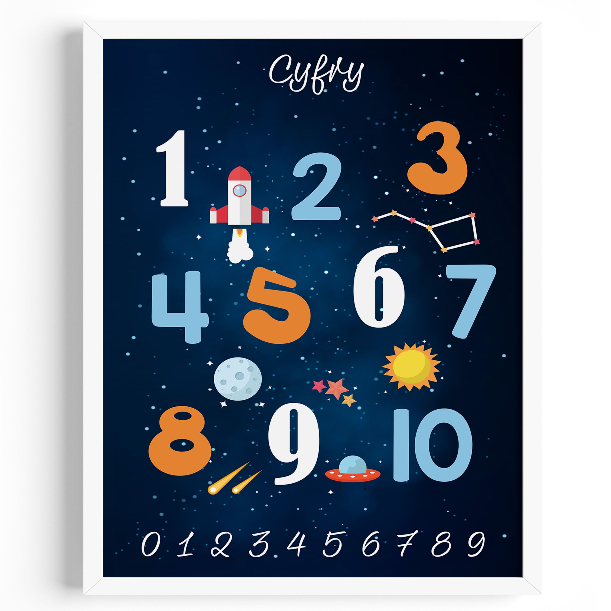 

Plakat Edukacyjny plakaty cyfry Kosmos Ramka A3