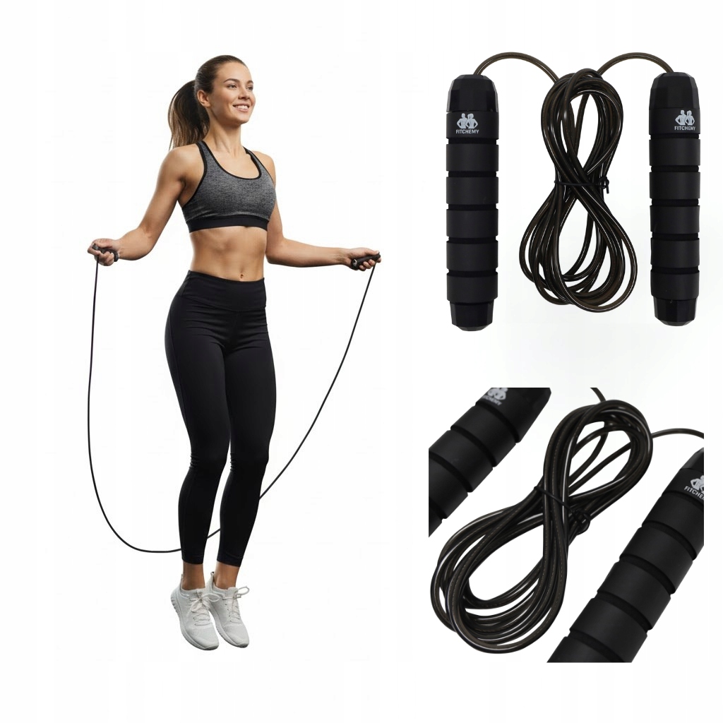 Skakanka Z Obciążeniem Fitchemy Regulowana Crossfit Boks Czarna 2,8 M 0,2KG