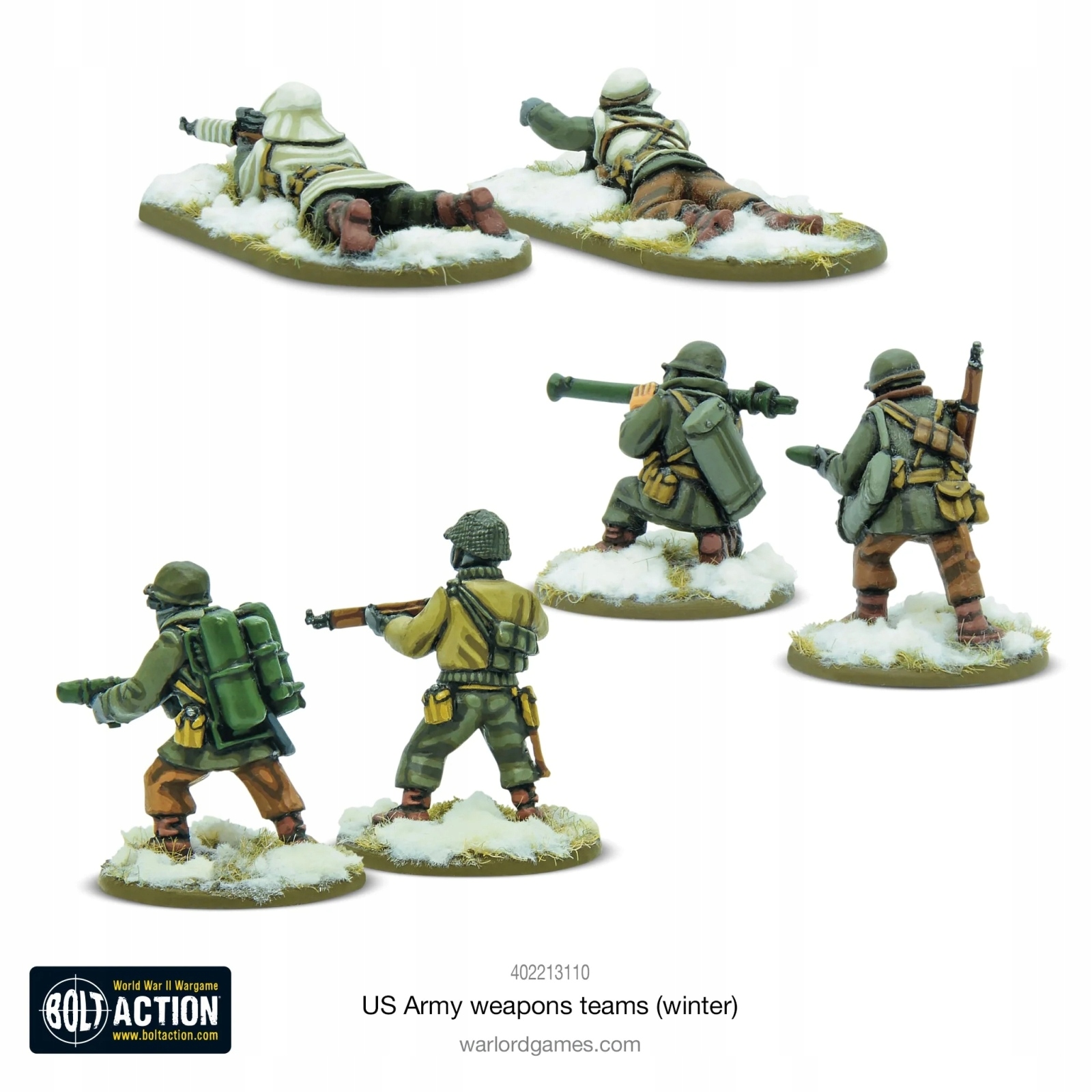 Bolt Action WWII US Army Weapons Teams (Winter) + 3 kości rozkazów System Bolt Action