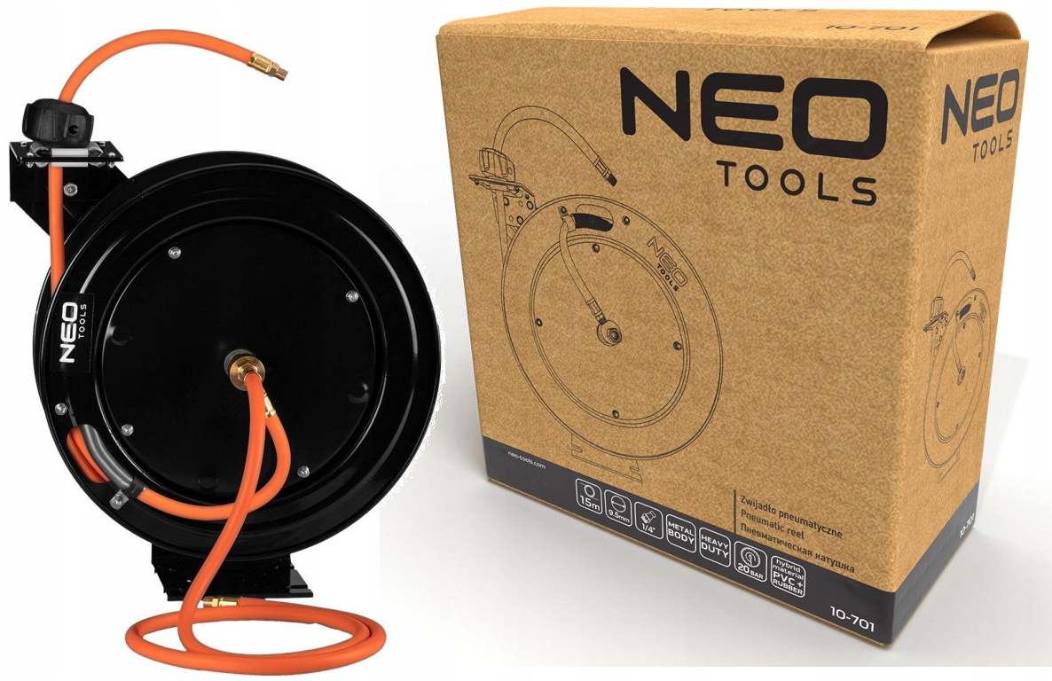 Pneumatické navíjadlo, kovové, otvorené, 9,5 mm x 15 m Heavy Duty Neo 10-701