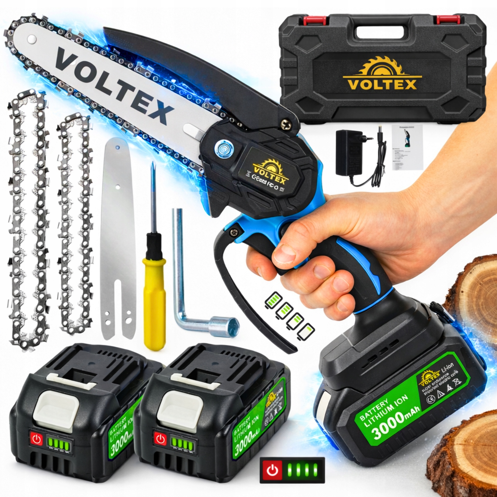 Aku Řetězová Pila Elektrická Bezkartáčová větev 2xAKU 2xLAŇ