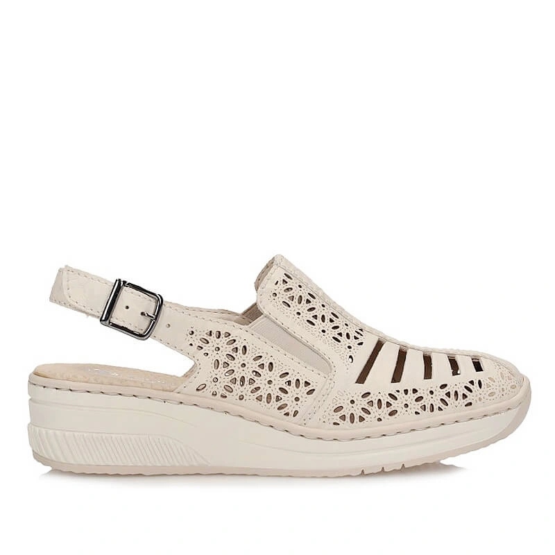 Dámské polobotky Rieker 48763-60 béžové s přezkou na klínku