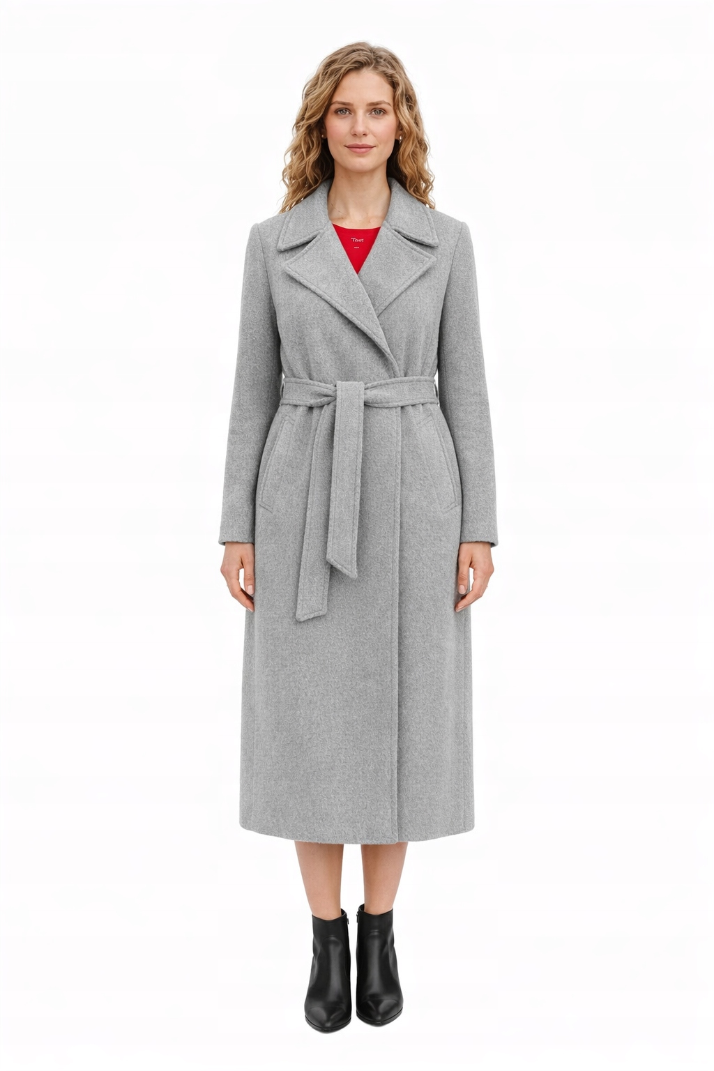 Tiffi Klasický Jednoduchý Šedý Kabát S Vlnou, Dámský, Vázaný, M/L, I4B