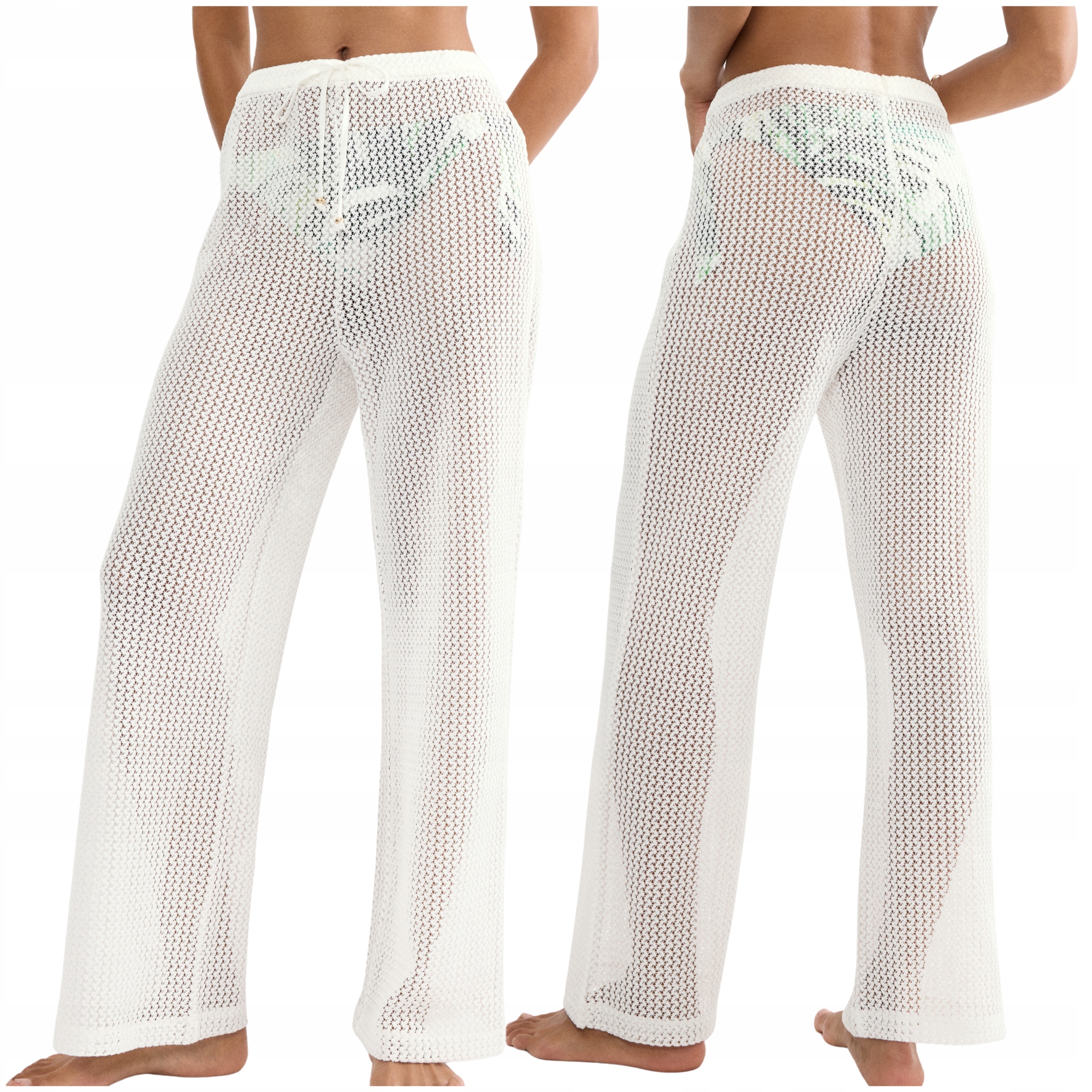 Prolamované kalhoty jednoduchého střih Triumph Beach MyWear Crochet Trousers bílé 44