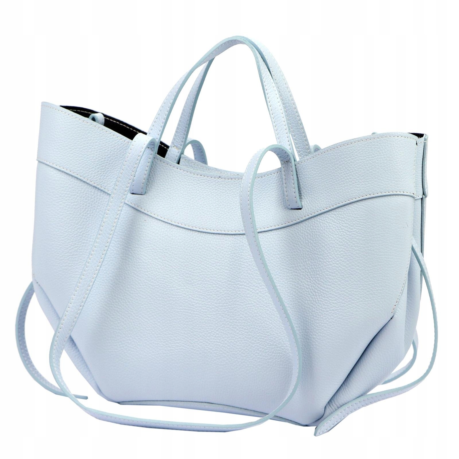 Dámská kožená shopper kabelka, modrá, pojme formát A4