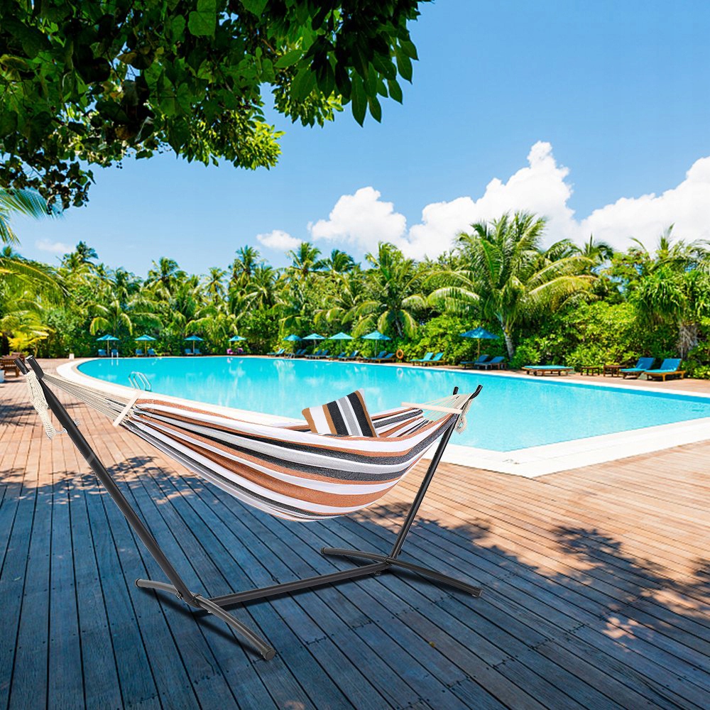 HAMAK OGRODOWY Z POPRZECZKĄ DWUOSOBOWY Huśtawka STRIP PODUSZKA Premium Set Model HM2