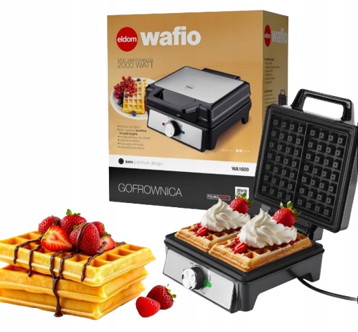 Gofrownica Eldom 2 Duże Gofry Regulacja Temperatury Mocna 1600W WA1600