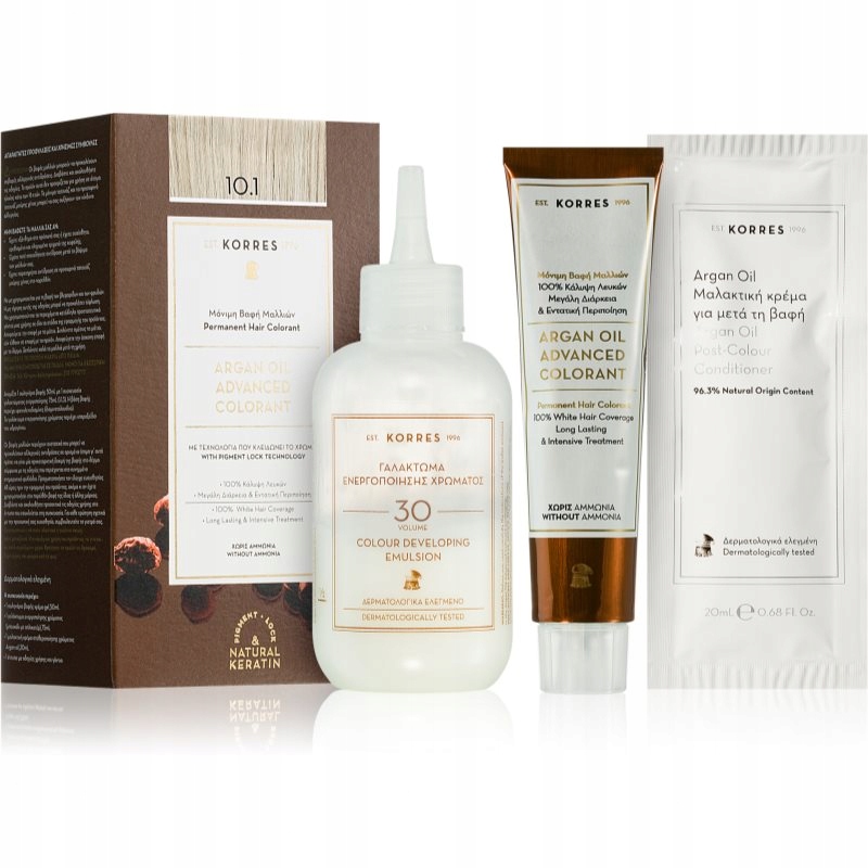 Korres Argan Oil permanentní barva na vlasy s arganovým olejem, odstín 10.1