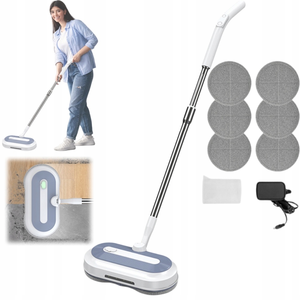 Bezprzewodowy mop elektryczny, obrotowy, zestaw do mycia okien, reflektor L