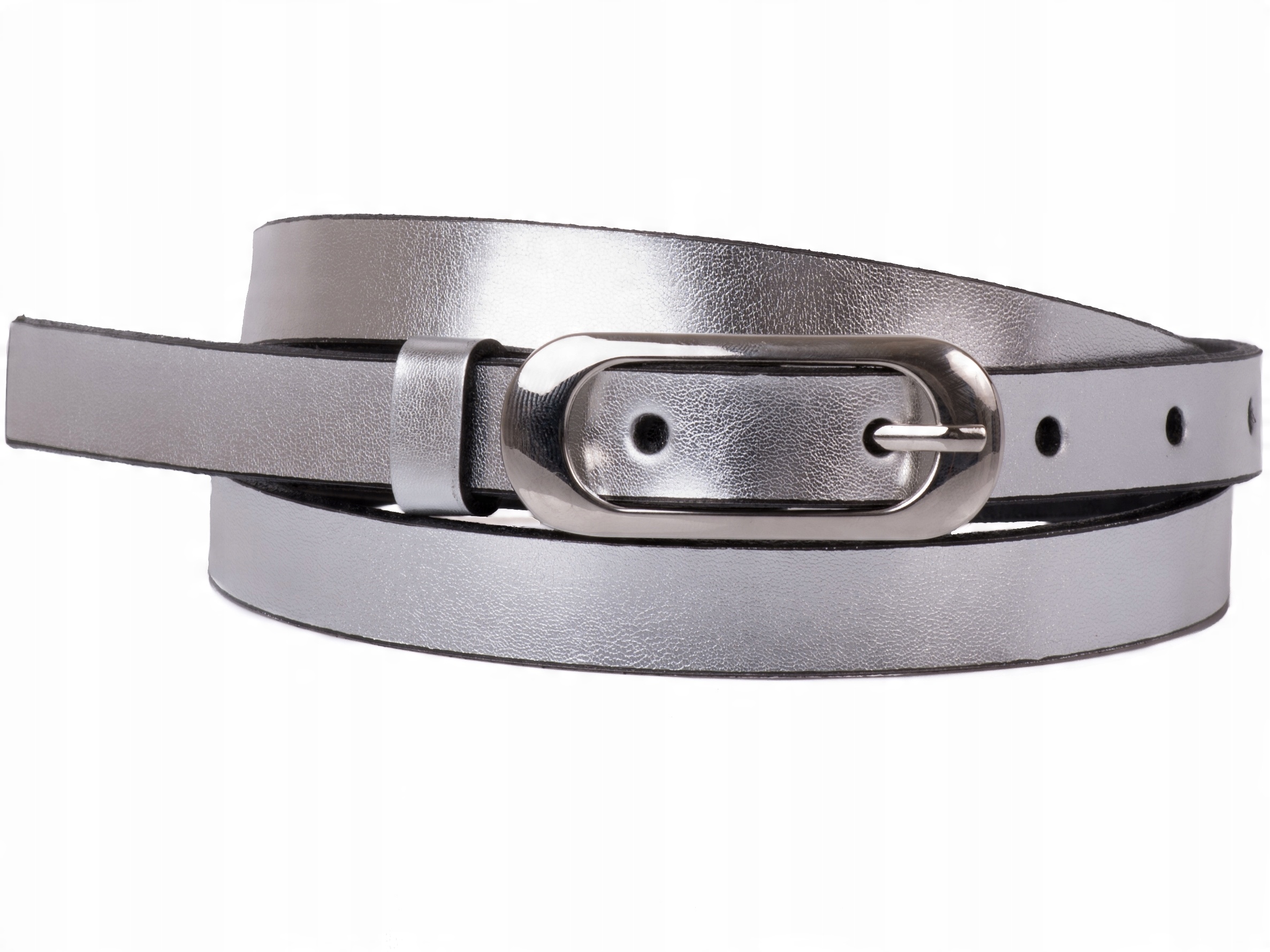 

Damski Skórzany pasek 1,5cm Srebrny |80obw